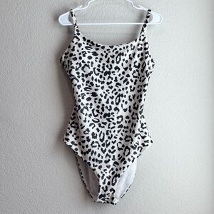 Aerie Large Long One Piece Swimsuit Full Coverage White and Black Leopard Print